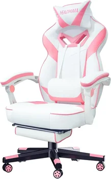 Розов игрален стол с поставка за крака Ергономичен извънгабаритен произведен от листната компания Столове за видеоигри с лумбална възглавница и възглавница за глава