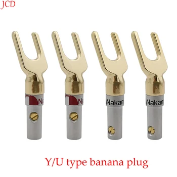 1 Piece позлатени Y / U банан щепсели комплект кабел конектор вилица лопа щепсел адаптер аудио терминали за Nakamichi високоговорител тел