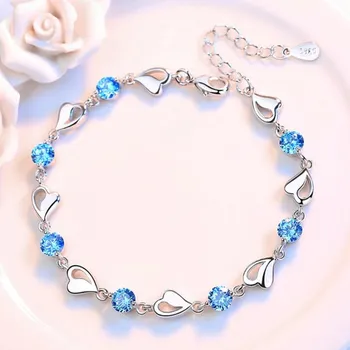 JewelryTop Store 925 стерлинги сребърна гривна бижута високо качество ретро сърце сватба форма кубичен цирконий дължина 17CM + 4CM