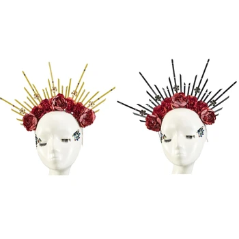 Halos лента за глава Диадеми с шипове корони за жени Хелоуин парти готически шлем с цветни декорации