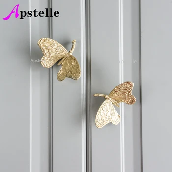Apstelle ретро орхидея / водно конче / пеперуда злато месинг дръжка кабинет дърпа гардероб чекмедже медни дръжки за шкаф дръжки