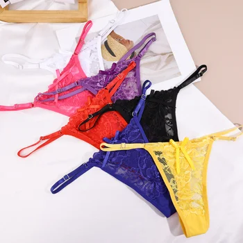 Summer Thin Mesh Sexy Thongs Transparent Women's Underwear Cotton Lace Hollow Out Traceless Panties Low Waist Seamless Briefs