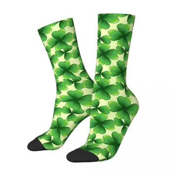 Ден на Свети Патрик Мърч чорапи Нехлъзгаща се природа зелена четирилистна детелина оставя чорапи на екипажа топли за подарък за рождения ден на жените