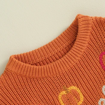 бебе момчета момичета есен пуловер тиква писмо бродерия екипажа врата дълъг ръкав пуловери Хелоуин дрехи пуловери върховете