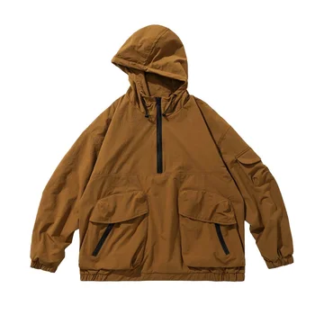 Мъжки якета с качулка Множество джобове Хип-хоп Извънгабаритни Loose Cargo палто Открит Casual Пуловер Връхни дрехи Мъжки