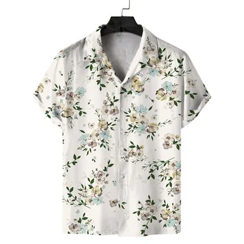 Популярни 3D отпечатани роза черешови цветове риза пролет лято хавайски плажни ризи мъже случайни хладни улица хлабав бутон блуза